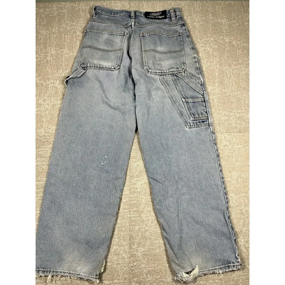 Vintage Y2K Raw Edge Baggy Straight Leg Jeans Mens Size 31x32